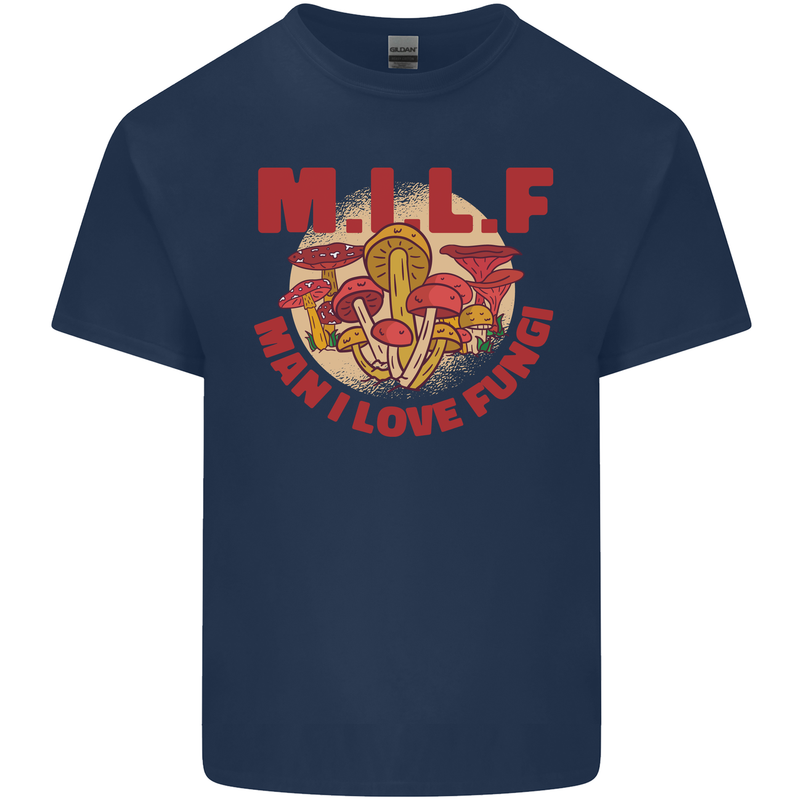 MILF Man I Love Fungi Mycology Foraging Mens Cotton T-Shirt Tee Top Navy Blue