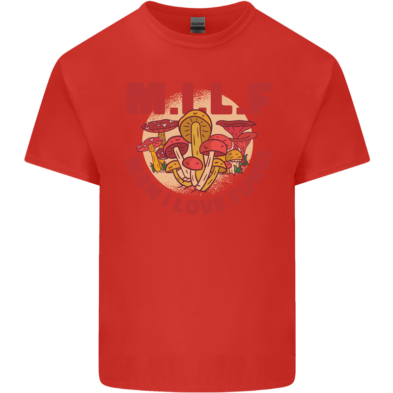 MILF Man I Love Fungi Mycology Foraging Mens Cotton T-Shirt Tee Top Red