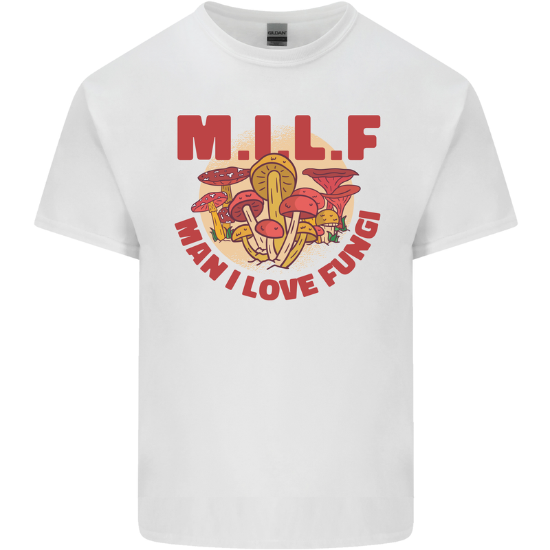 MILF Man I Love Fungi Mycology Foraging Mens Cotton T-Shirt Tee Top White
