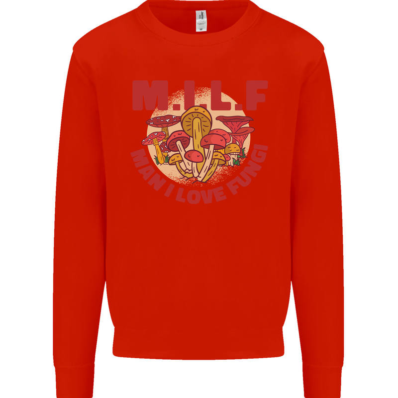 MILF Man I Love Fungi Mycology Foraging Mens Sweatshirt Jumper Bright Red