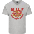 MILF Man I Love Fungi Mycology Foraging Mens V-Neck Cotton T-Shirt Sports Grey