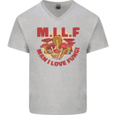 MILF Man I Love Fungi Mycology Foraging Mens V-Neck Cotton T-Shirt Sports Grey
