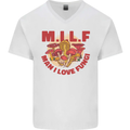 MILF Man I Love Fungi Mycology Foraging Mens V-Neck Cotton T-Shirt White