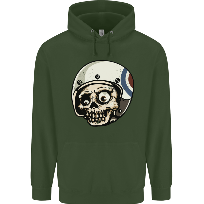 MOD Scooter Skull Motorcycle Biker Childrens Kids Hoodie Forest Green