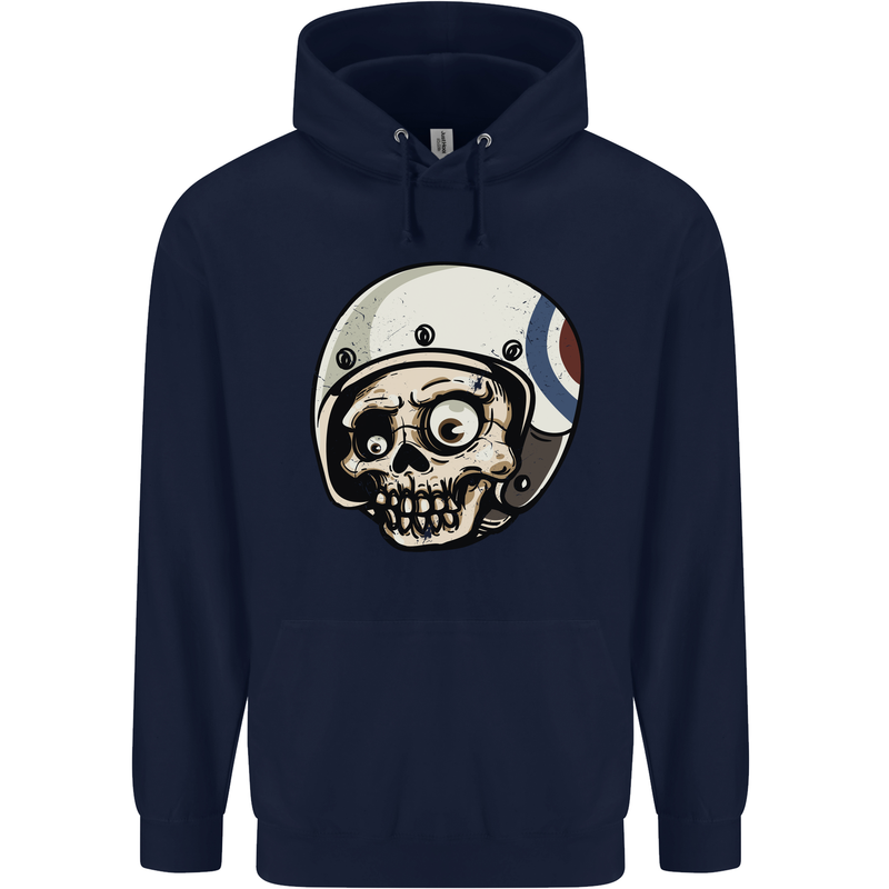 MOD Scooter Skull Motorcycle Biker Childrens Kids Hoodie Navy Blue