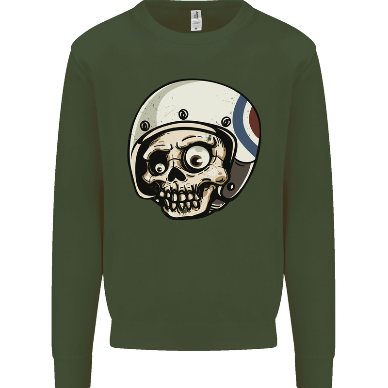 MOD Scooter Skull Motorcycle Biker Kids Sweatshirt Jumper Forest Green