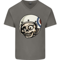 MOD Scooter Skull Motorcycle Biker Mens V-Neck Cotton T-Shirt Charcoal