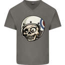MOD Scooter Skull Motorcycle Biker Mens V-Neck Cotton T-Shirt Charcoal