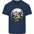MOD Scooter Skull Motorcycle Biker Mens V-Neck Cotton T-Shirt Navy Blue