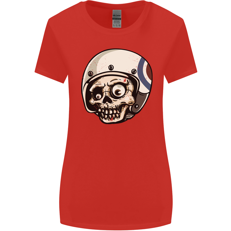 MOD Scooter Skull Motorcycle Biker Womens Wider Cut T-Shirt Red