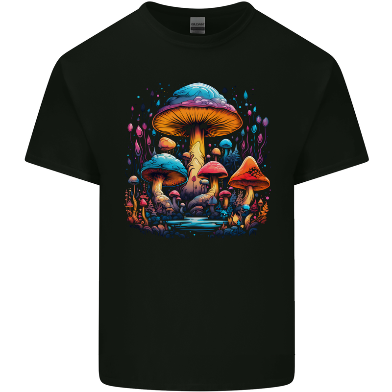 Magic Mushroom Landscape Trippy Mens Cotton T-Shirt Tee Top Black