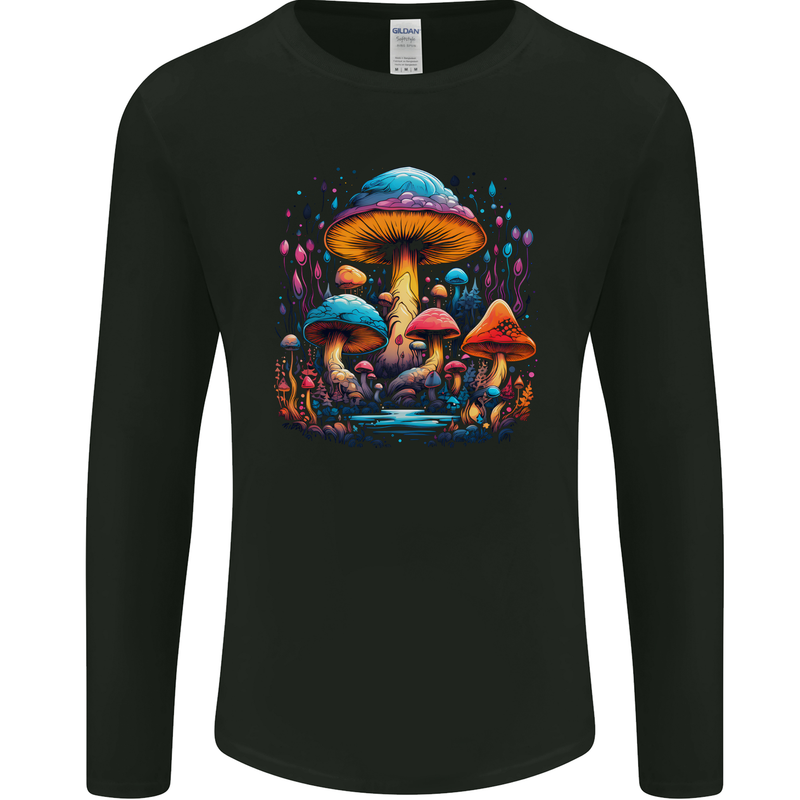 Magic Mushroom Landscape Trippy Mens Long Sleeve T-Shirt Black
