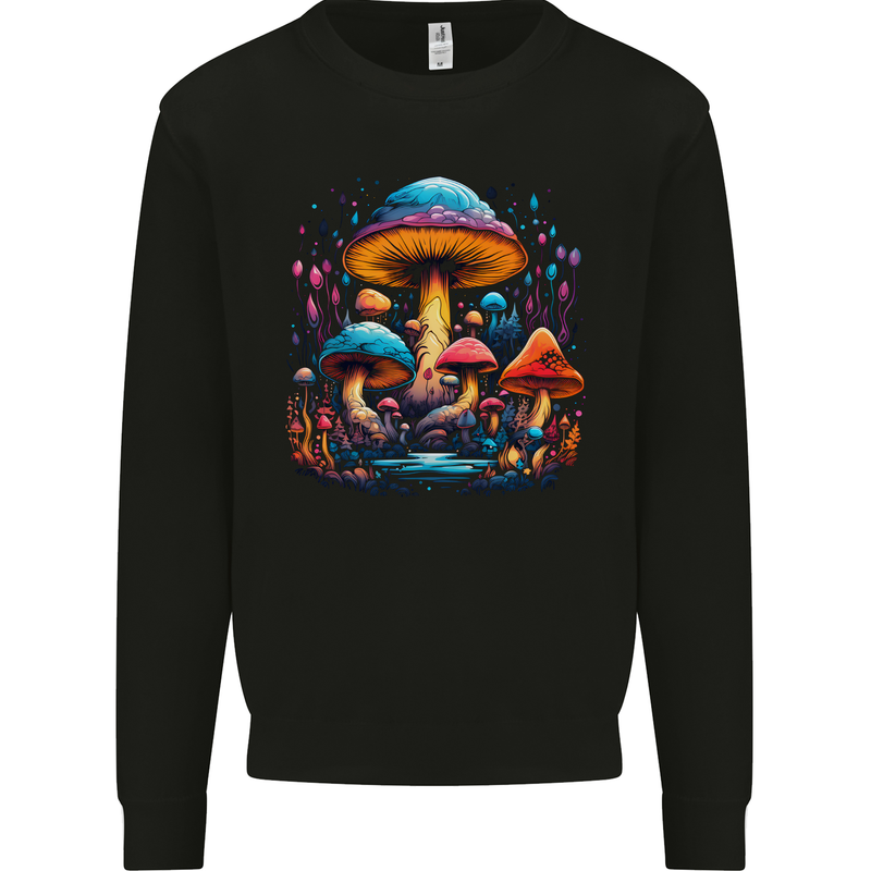 Magic Mushroom Landscape Trippy Mens Sweatshirt Jumper Black