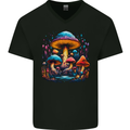 Magic Mushroom Landscape Trippy Mens V-Neck Cotton T-Shirt Black