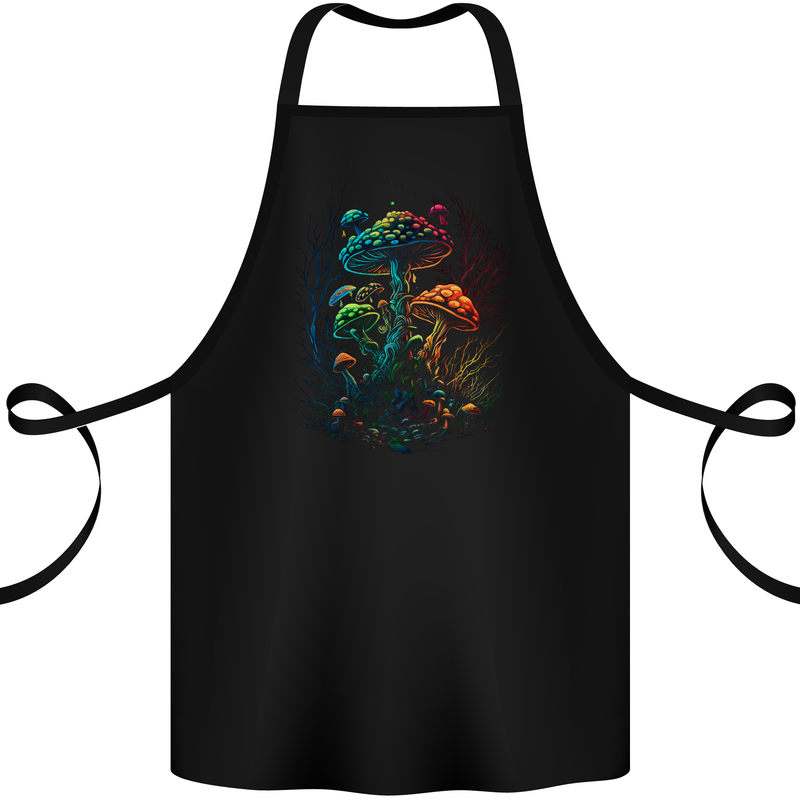 Magic Mushrooms Psychedelic Trippy LSD Cotton Apron 100% Organic Black