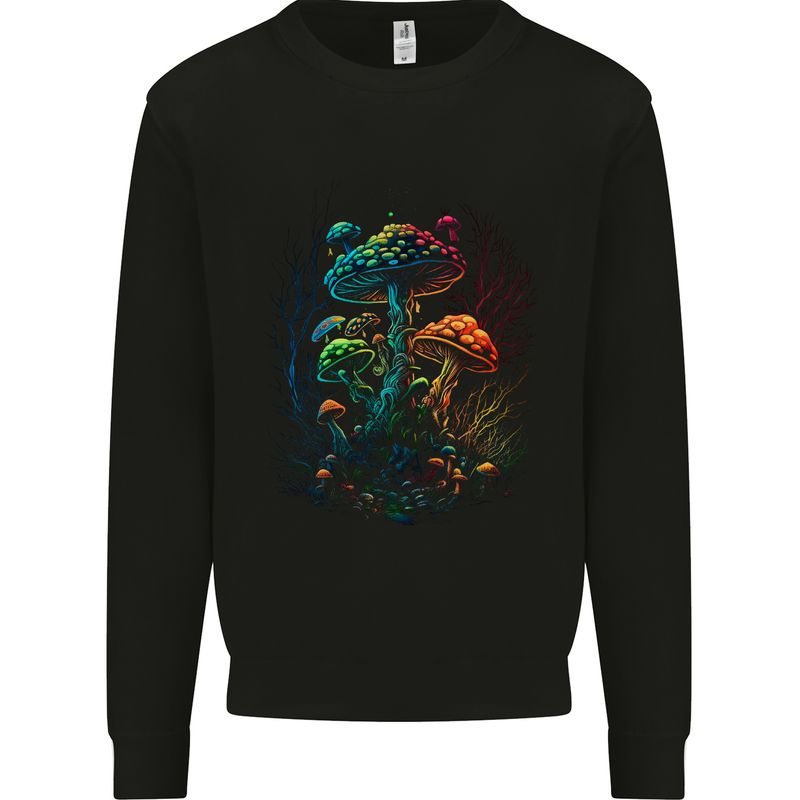 Magic Mushrooms Psychedelic Trippy LSD Kids Sweatshirt Jumper Black