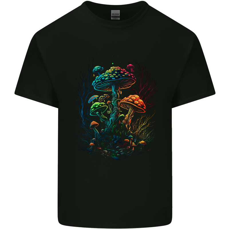 Magic Mushrooms Psychedelic Trippy LSD Kids T-Shirt Childrens Black
