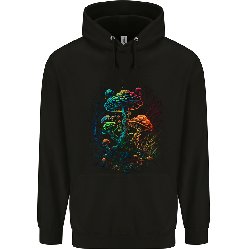 Magic Mushrooms Psychedelic Trippy LSD Mens 80% Cotton Hoodie Black