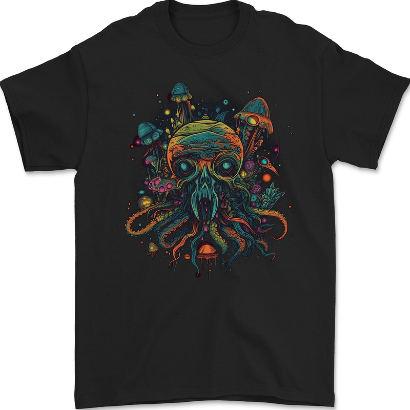 a black t - shirt with an image of an octopus