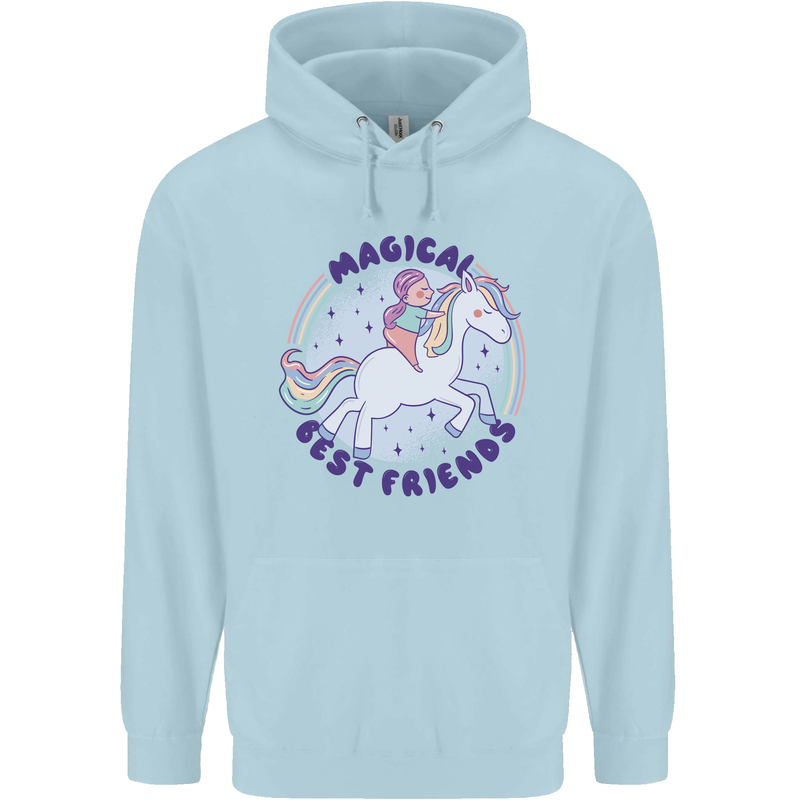 Magical Friends a Girl Riding a Unicorn Childrens Kids Hoodie Light Blue