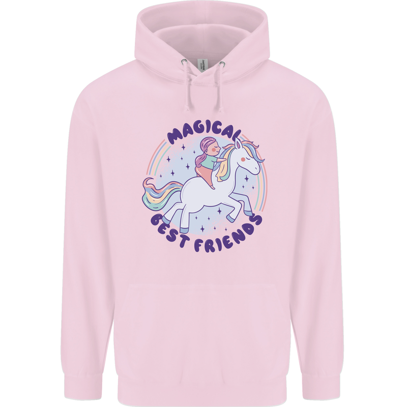 Magical Friends a Girl Riding a Unicorn Childrens Kids Hoodie Light Pink