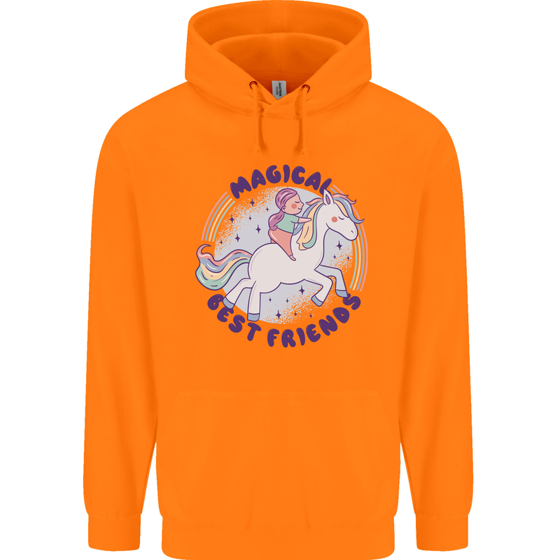 Magical Friends a Girl Riding a Unicorn Childrens Kids Hoodie Orange