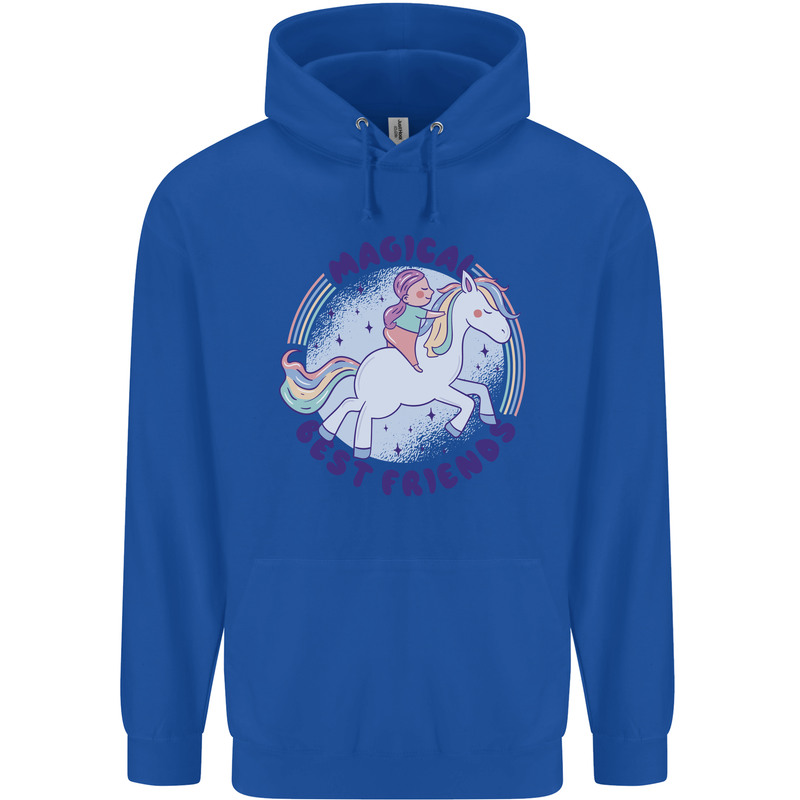 Magical Friends a Girl Riding a Unicorn Childrens Kids Hoodie Royal Blue