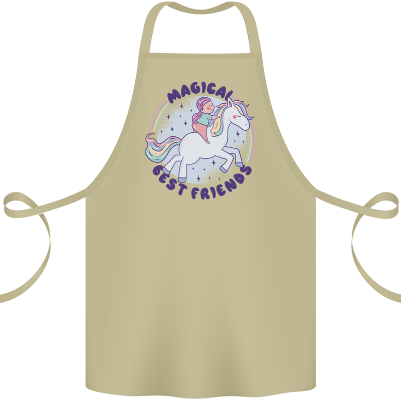 Magical Friends a Girl Riding a Unicorn Cotton Apron 100% Organic Khaki