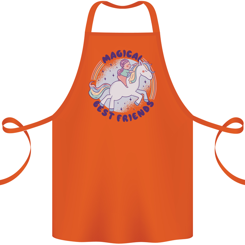 Magical Friends a Girl Riding a Unicorn Cotton Apron 100% Organic Orange