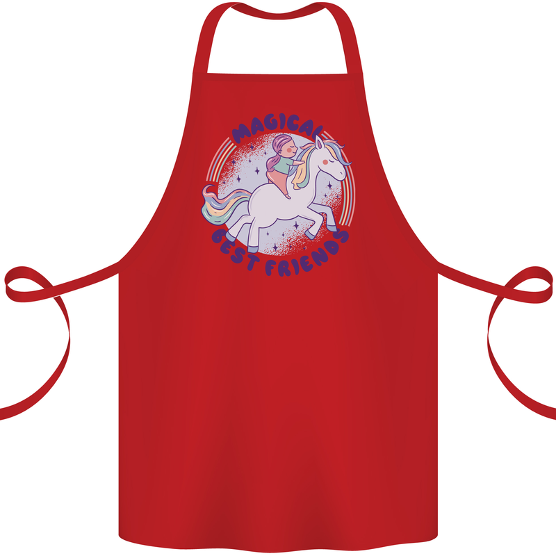 Magical Friends a Girl Riding a Unicorn Cotton Apron 100% Organic Red