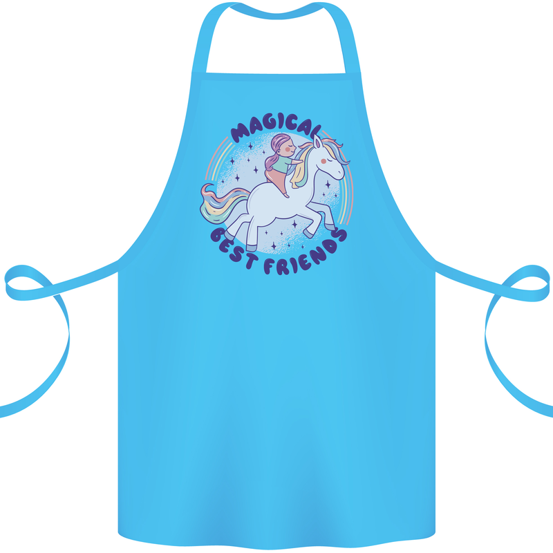 Magical Friends a Girl Riding a Unicorn Cotton Apron 100% Organic Turquoise