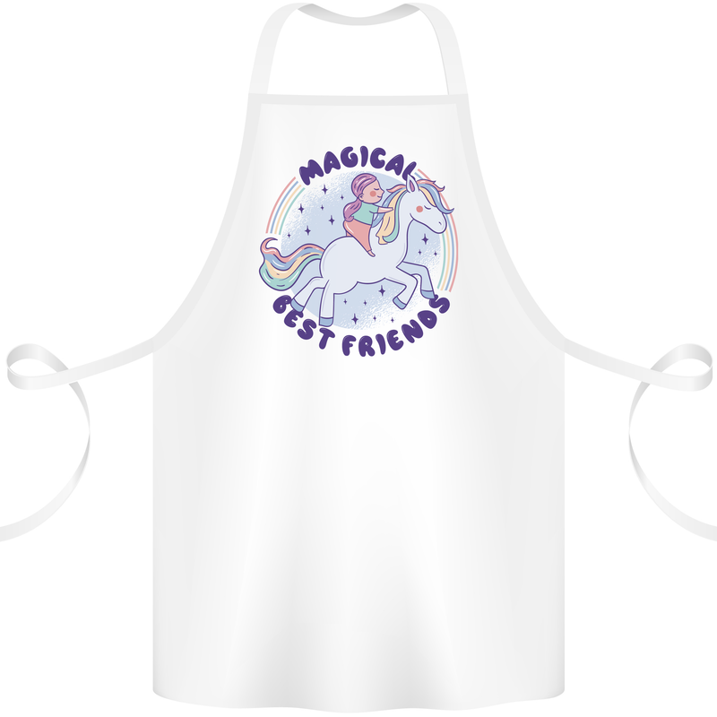 Magical Friends a Girl Riding a Unicorn Cotton Apron 100% Organic White
