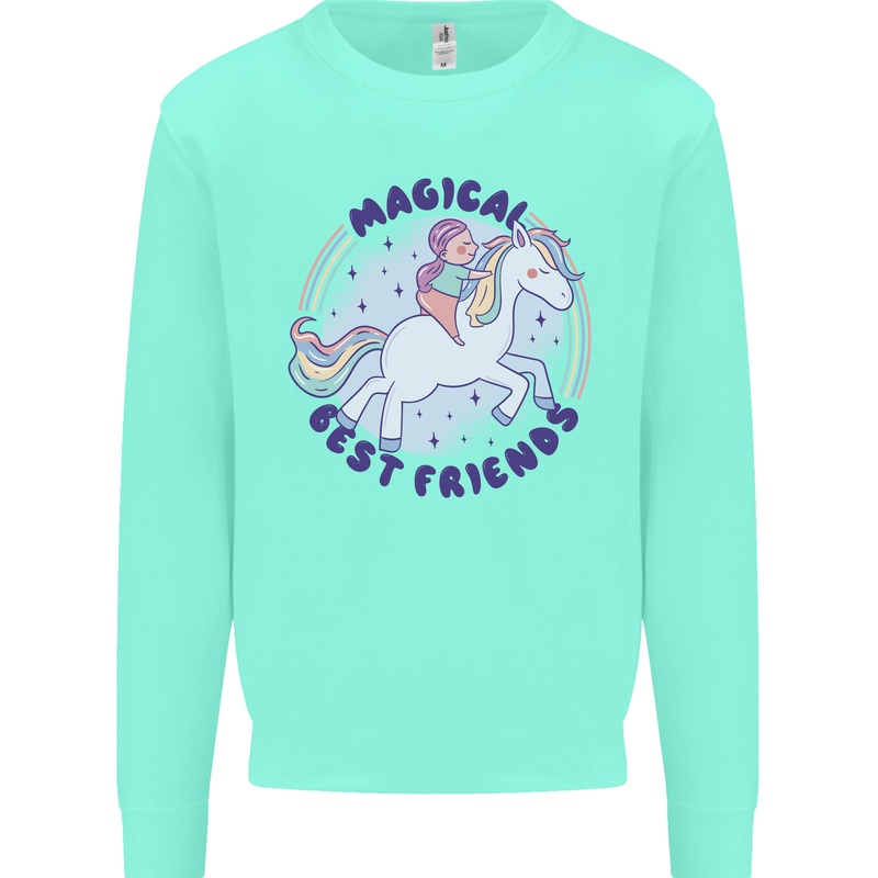 Magical Friends a Girl Riding a Unicorn Kids Sweatshirt Jumper Peppermint