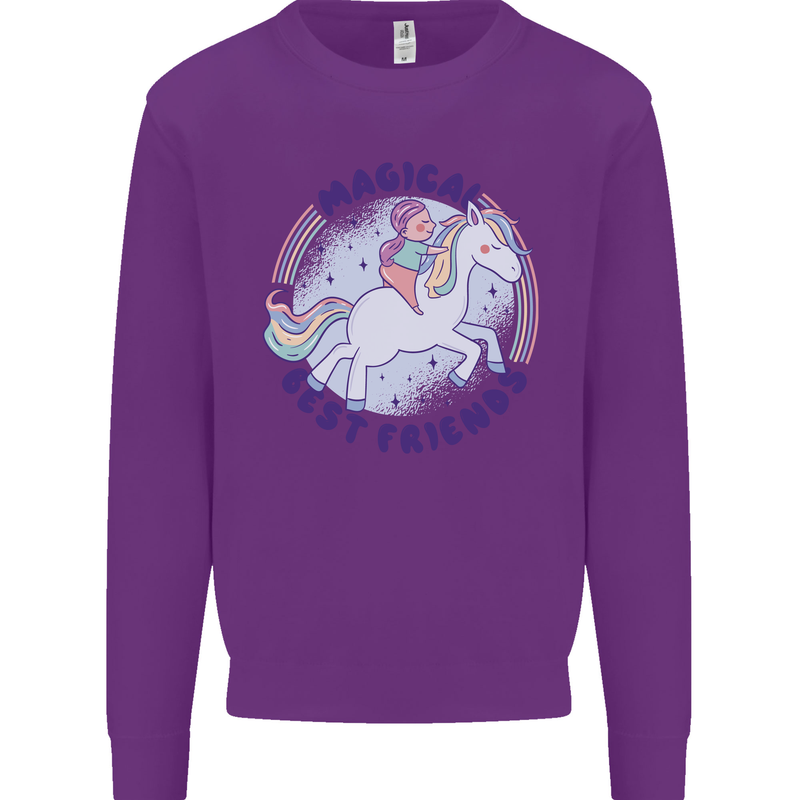 Magical Friends a Girl Riding a Unicorn Kids Sweatshirt Jumper Purple