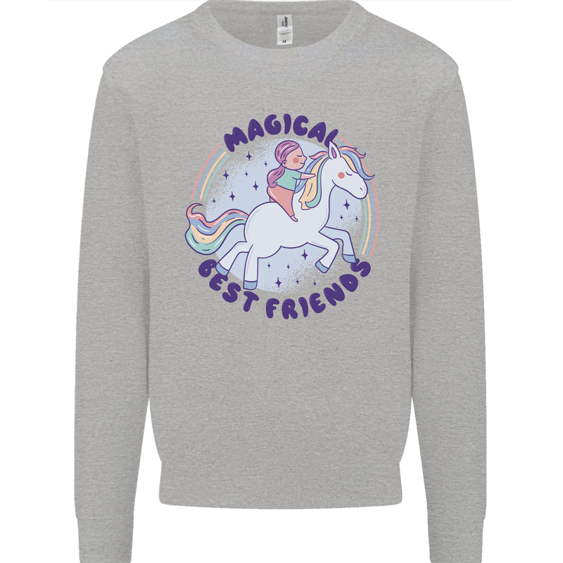 Magical Friends a Girl Riding a Unicorn Kids Sweatshirt Jumper Sports Grey