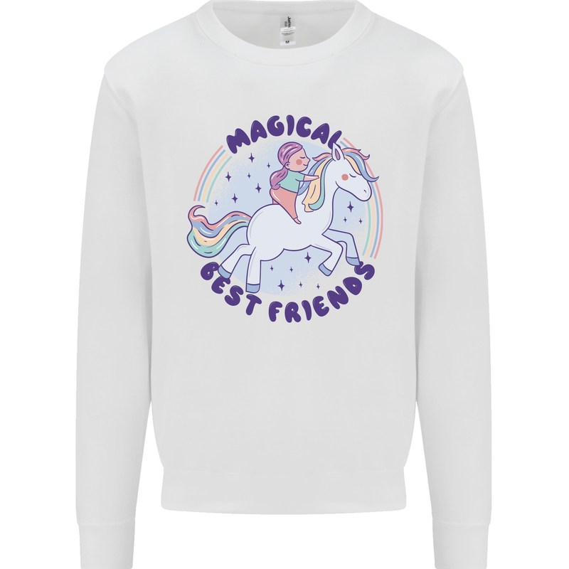 Magical Friends a Girl Riding a Unicorn Kids Sweatshirt Jumper White