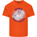 Magical Friends a Girl Riding a Unicorn Kids T-Shirt Childrens Orange