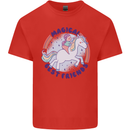 Magical Friends a Girl Riding a Unicorn Kids T-Shirt Childrens Red