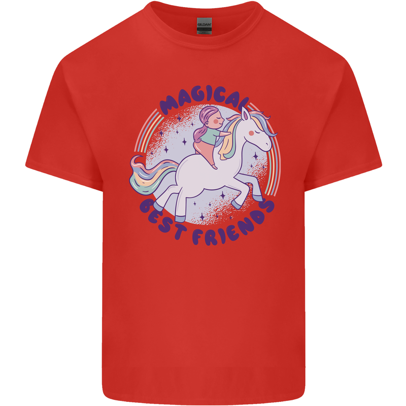 Magical Friends a Girl Riding a Unicorn Kids T-Shirt Childrens Red