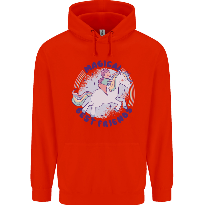 Magical Friends a Girl Riding a Unicorn Mens 80% Cotton Hoodie Bright Red