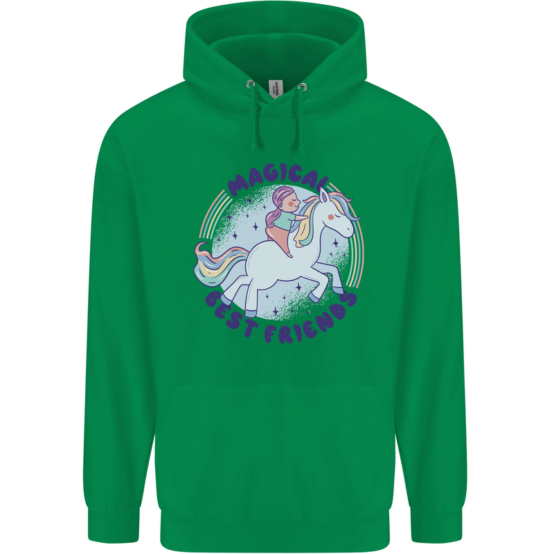 Magical Friends a Girl Riding a Unicorn Mens 80% Cotton Hoodie Irish Green