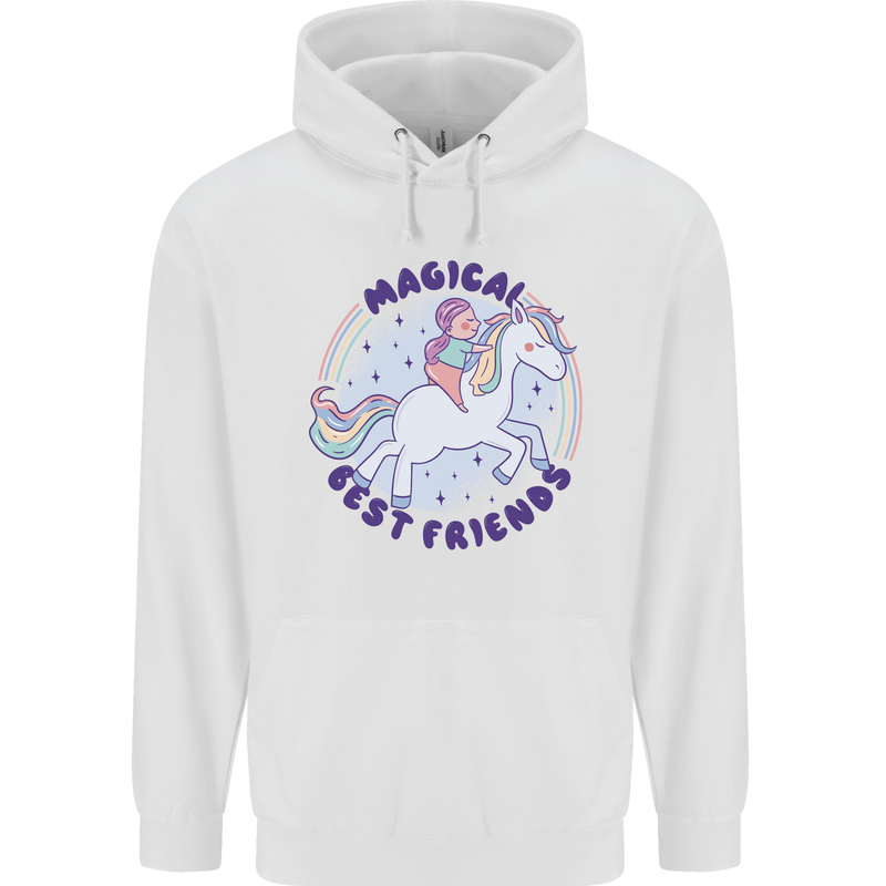 Magical Friends a Girl Riding a Unicorn Mens 80% Cotton Hoodie White