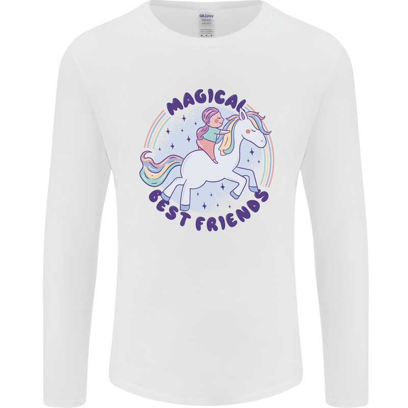 Magical Friends a Girl Riding a Unicorn Mens Long Sleeve T-Shirt White
