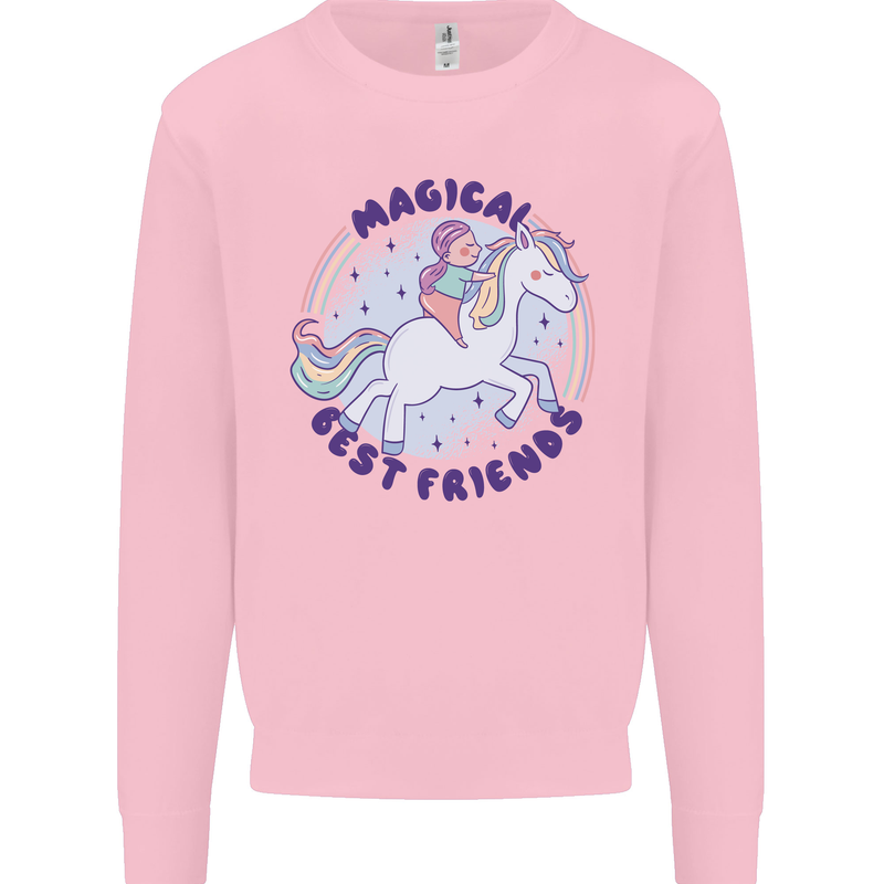 Magical Friends a Girl Riding a Unicorn Mens Sweatshirt Jumper Light Pink