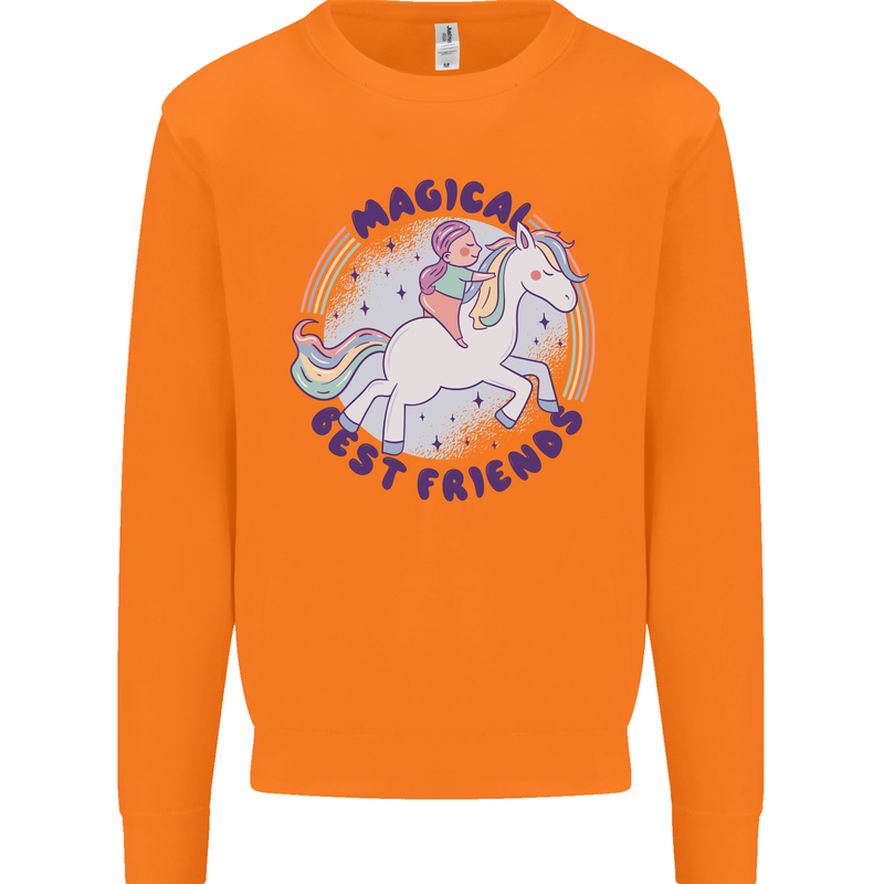 Magical Friends a Girl Riding a Unicorn Mens Sweatshirt Jumper Orange