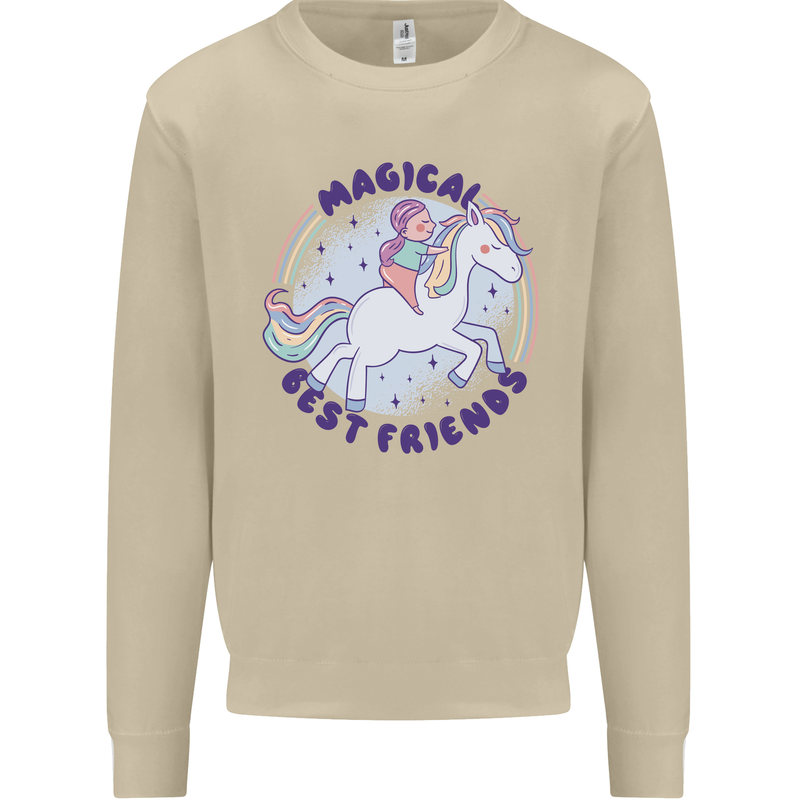 Magical Friends a Girl Riding a Unicorn Mens Sweatshirt Jumper Sand