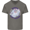 Magical Friends a Girl Riding a Unicorn Mens V-Neck Cotton T-Shirt Charcoal