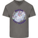 Magical Friends a Girl Riding a Unicorn Mens V-Neck Cotton T-Shirt Charcoal