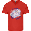 Magical Friends a Girl Riding a Unicorn Mens V-Neck Cotton T-Shirt Red