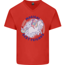 Magical Friends a Girl Riding a Unicorn Mens V-Neck Cotton T-Shirt Red